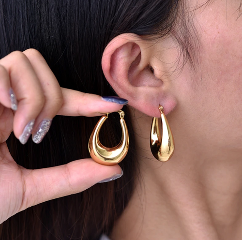Glossy Gold U-Shape Hoop Earrings