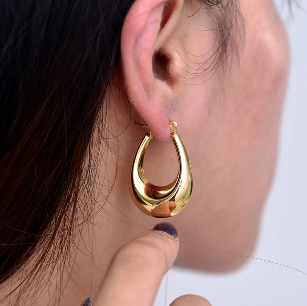 Glossy Gold U-Shape Hoop Earrings
